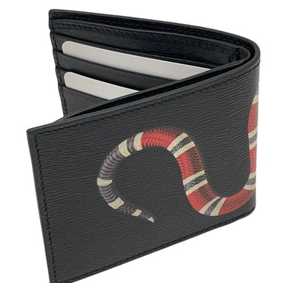 Gucci Black Kingsnake Print Leather Men's Bifold Wallet - Picture 5 of 6